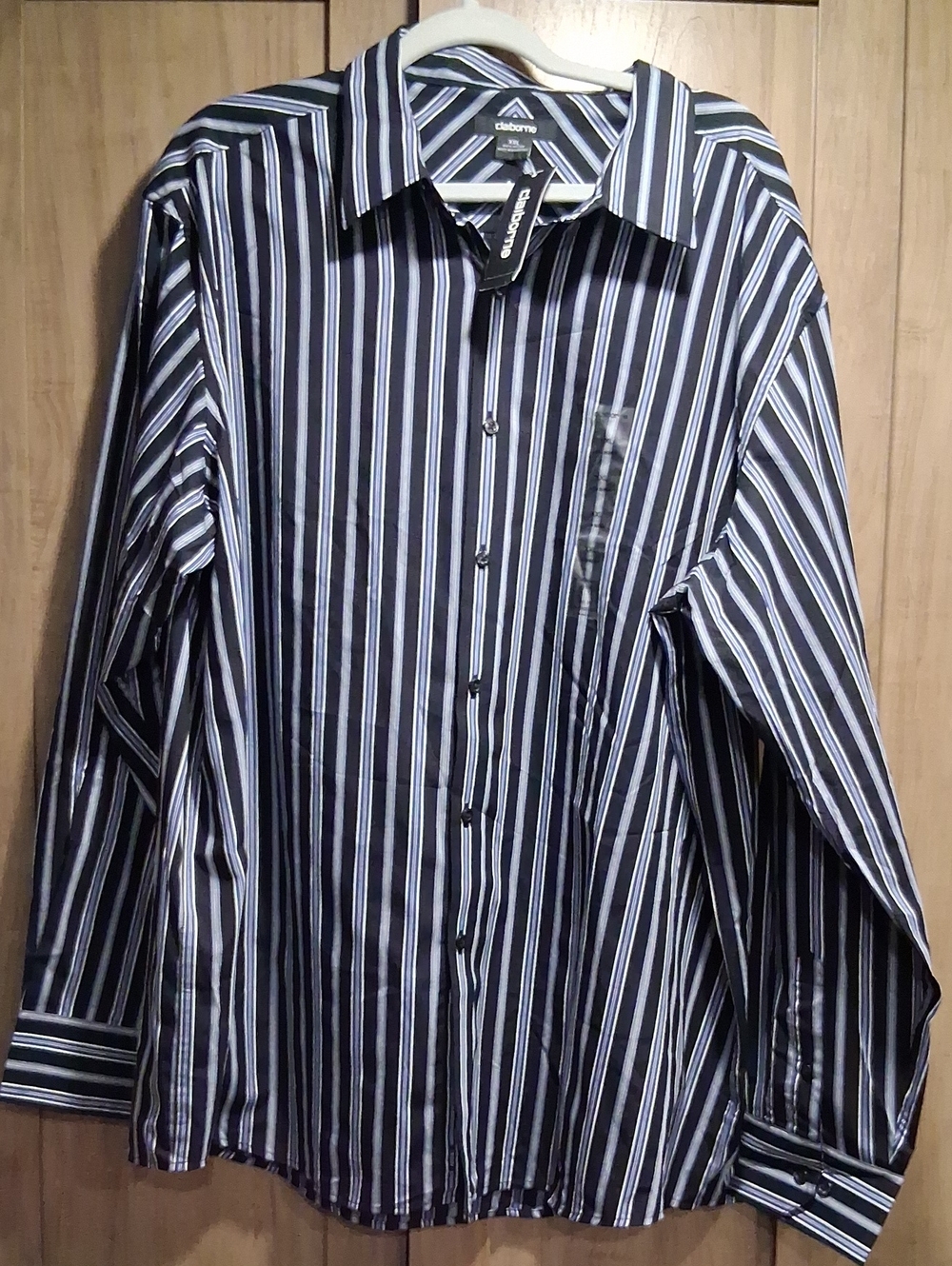 Claiborne Black, White and Light Blue Striped Men's Dress Shirt